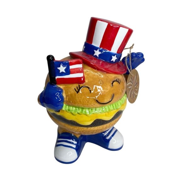 Stars Stripes Patriotic Anthropomorphic Burger Cheeseburger Top Hat 4th of July - Picture 2 of 5
